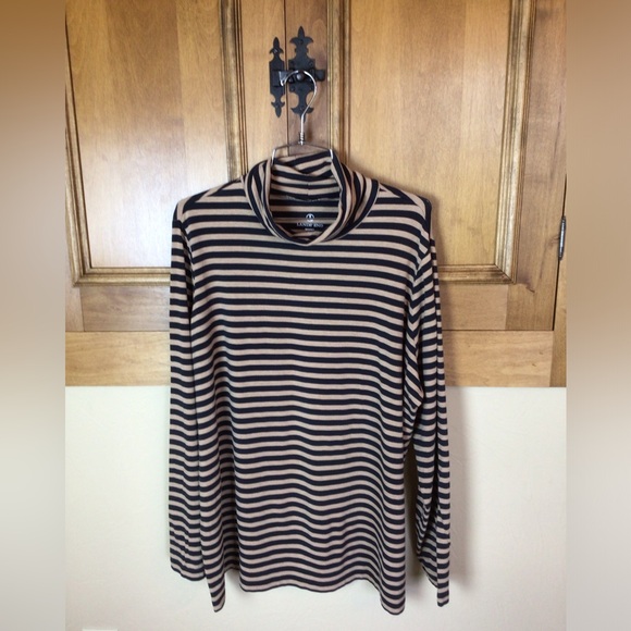 Lands’ End 2X back & tan striped cowl neck cotton basic top - Picture 1 of 5